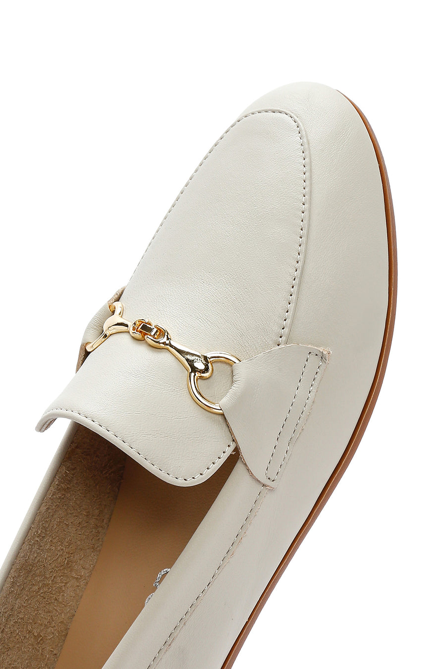 Kadın Krem Deri Maskülen Loafer