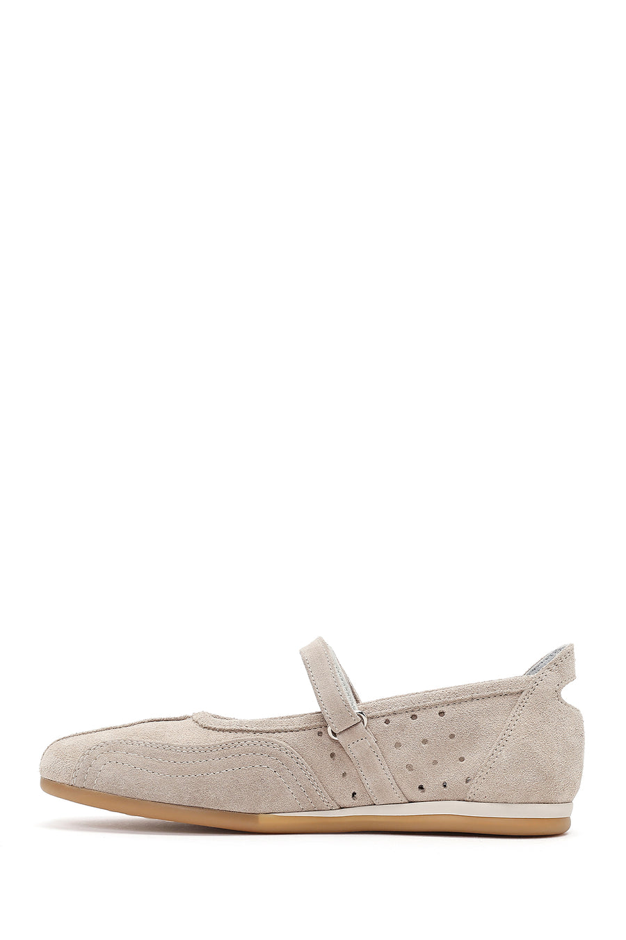 Women's Beige Strapped Suede Leather Ballet Flats