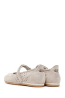 Women's Beige Strapped Suede Leather Ballet Flats | Derimod