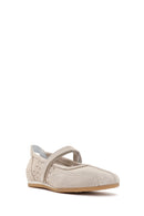 Women's Beige Strapped Suede Leather Ballet Flats | Derimod