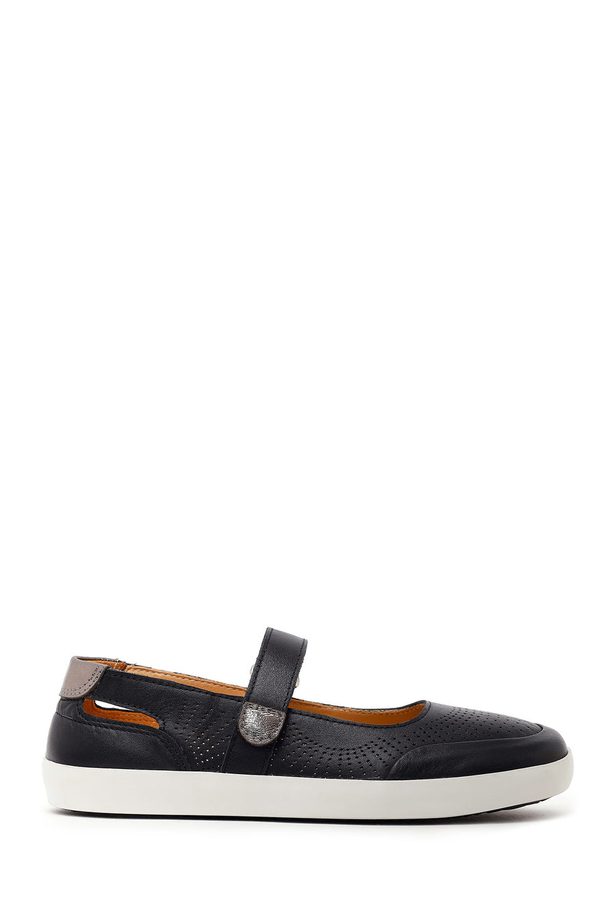 Woman Black Strappy Leather Ballet Flat 26PFD370618 | Derimod