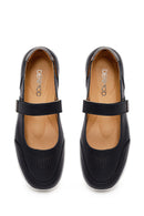 Woman Black Strappy Leather Ballet Flat | Derimod