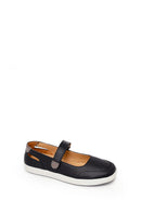 Woman Black Strappy Leather Ballet Flat | Derimod