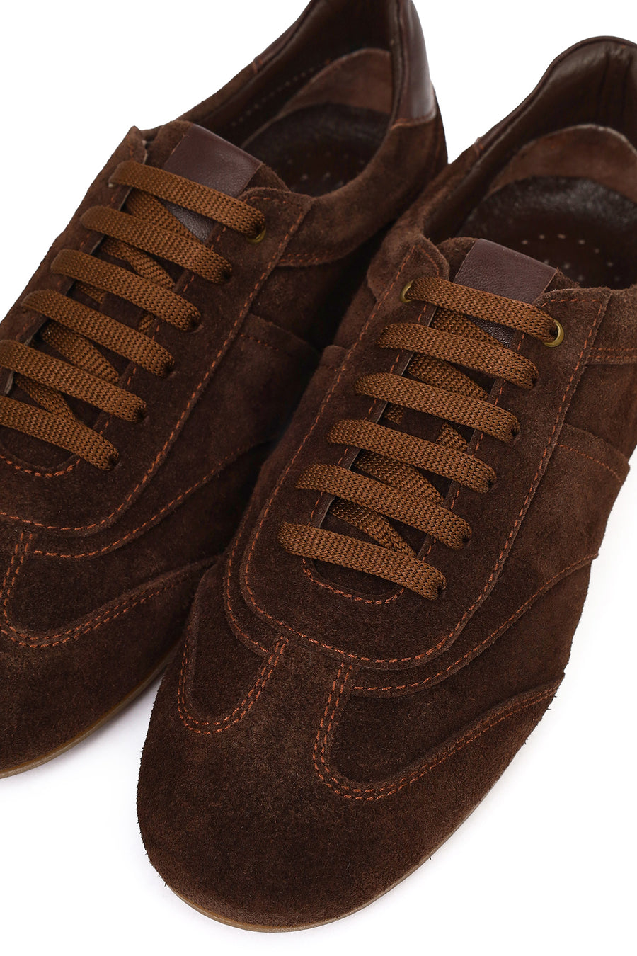 Women's Tan Lace-Up Suede Leather Sneakers