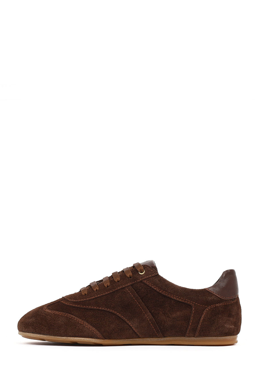 Women's Tan Lace-Up Suede Leather Sneakers