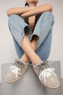 Woman Light Gray Lace-Up Suede Leather Sneaker | Derimod