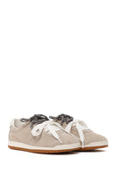 Woman Light Gray Lace-Up Suede Leather Sneaker | Derimod