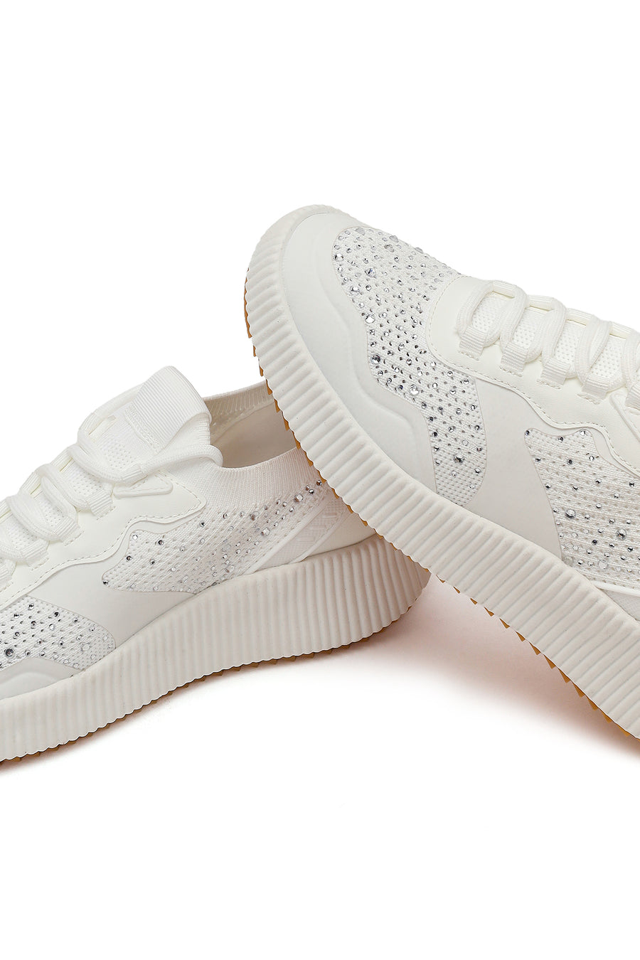 Derimod Zero Kadın Beyaz Bağcıklı Kalın Tabanlı Taşlı Kumaş Sneaker