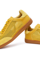 Kadın Sarı Bağcıklı Fileli Süet Deri Sneaker | Derimod