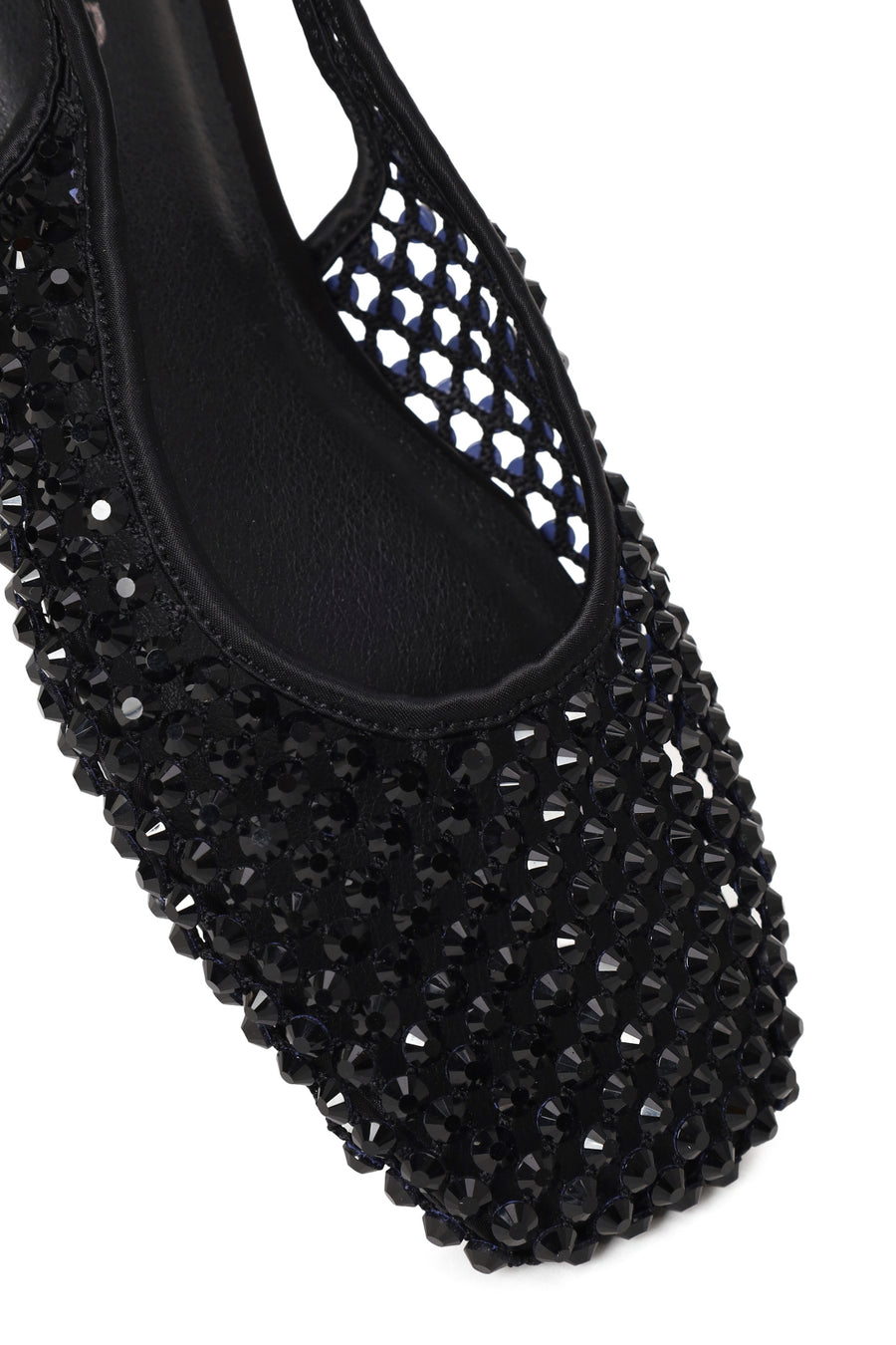 Woman Black Backless Rhinestone Ballerine Shoes
