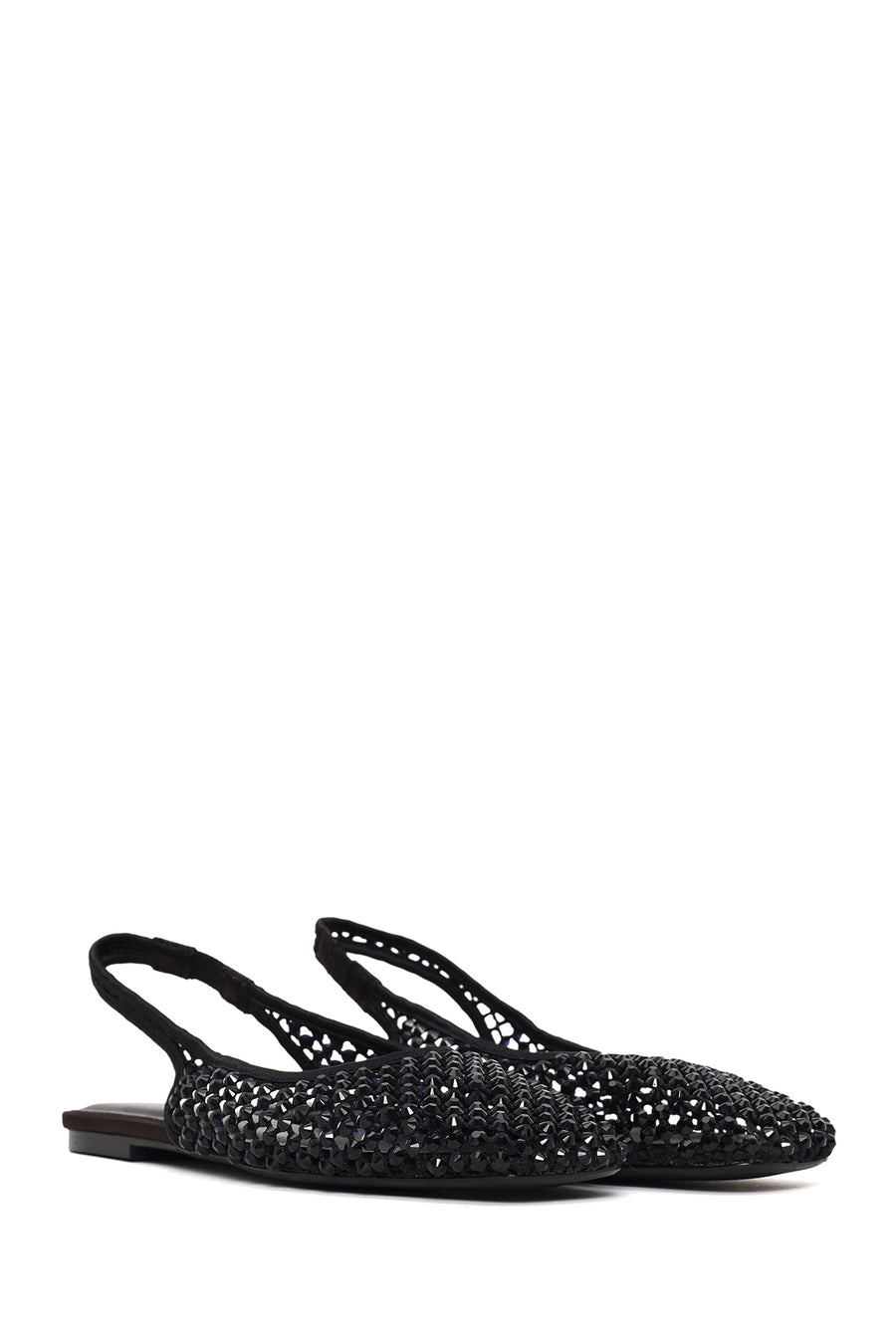Woman Black Backless Rhinestone Ballerine Shoes