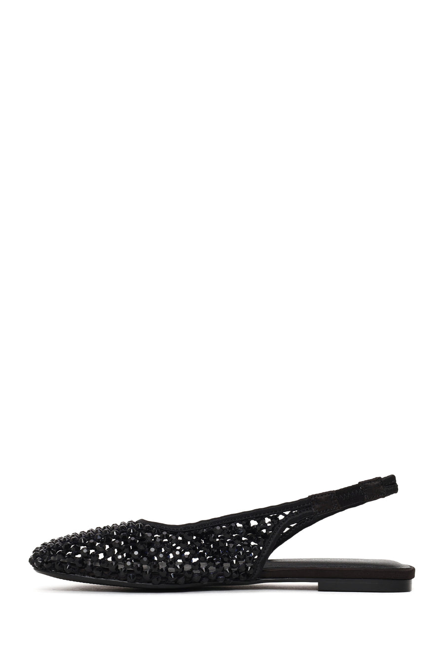 Woman Black Backless Rhinestone Ballerine Shoes