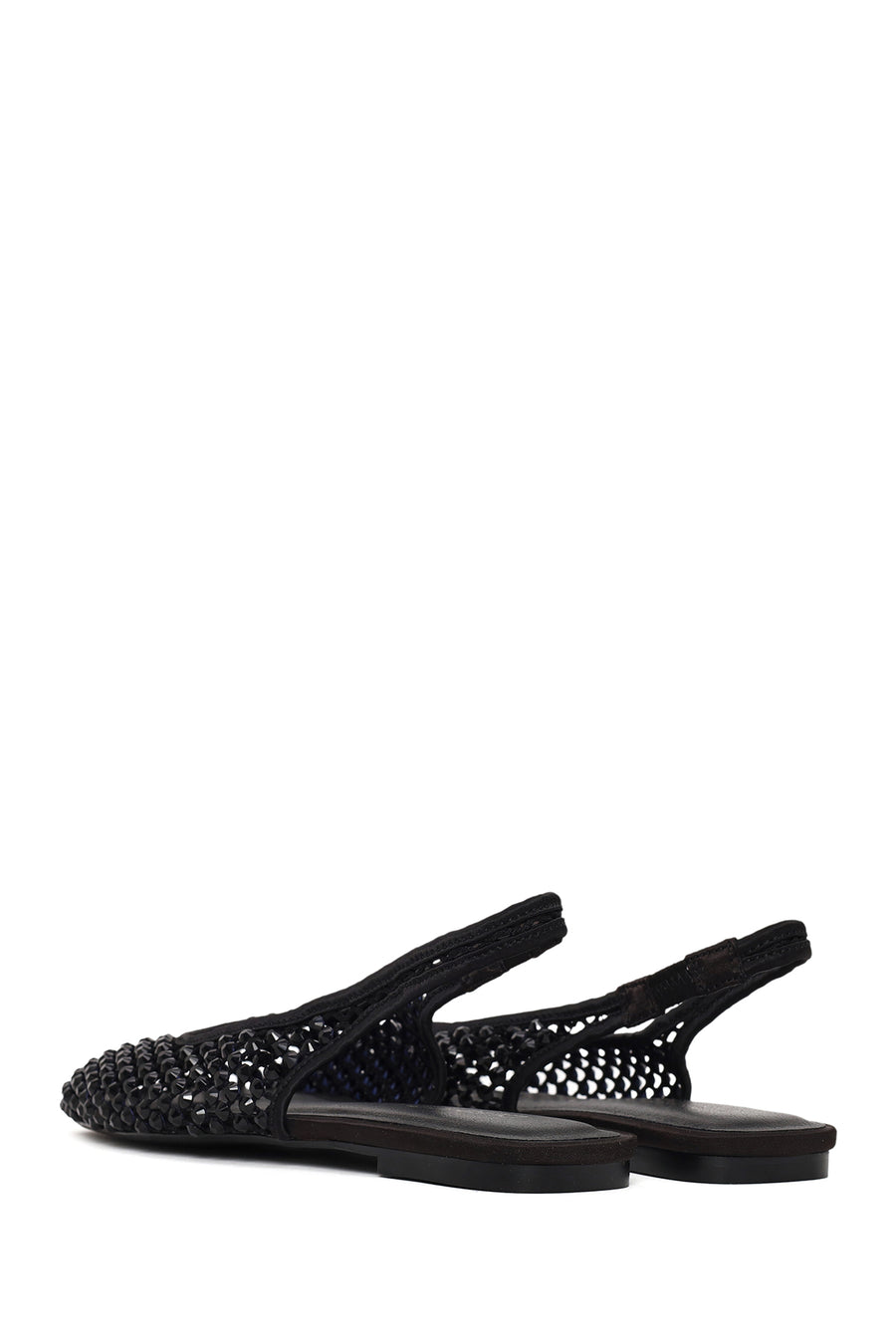 Woman Black Backless Rhinestone Ballerine Shoes