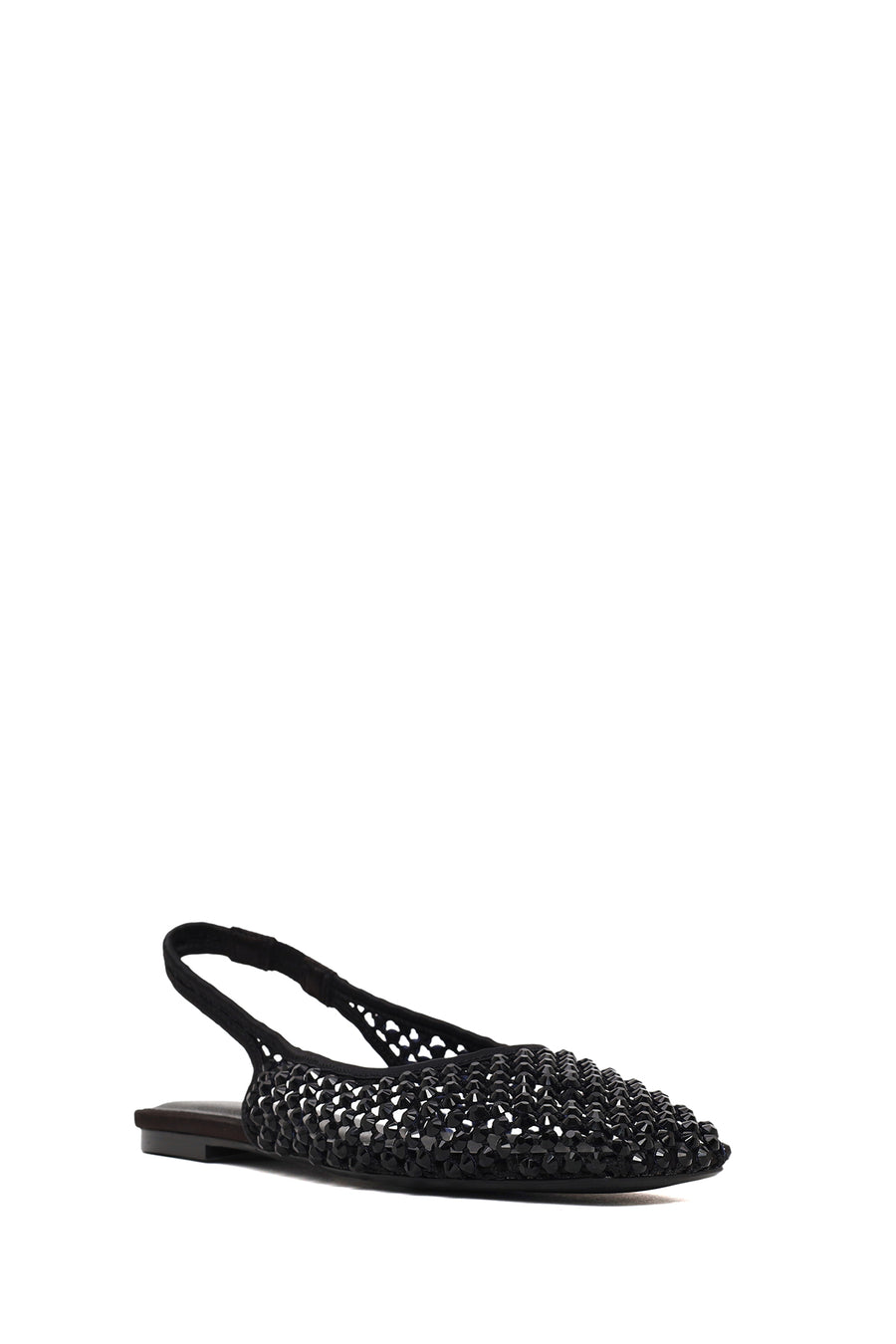 Woman Black Backless Rhinestone Ballerine Shoes