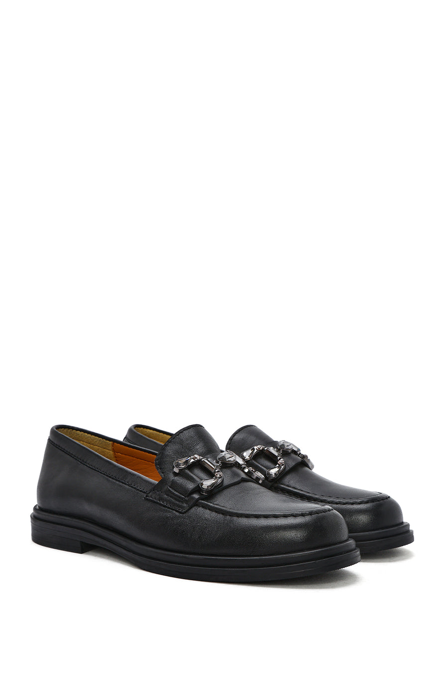 Women's Black Buckle Leather Loafer