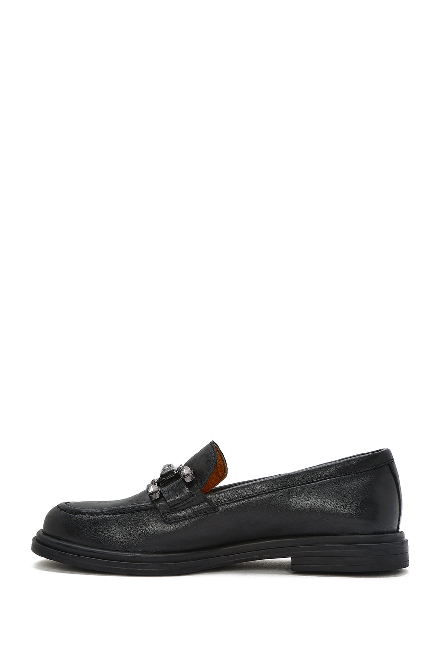 Women's Black Buckle Leather Loafer