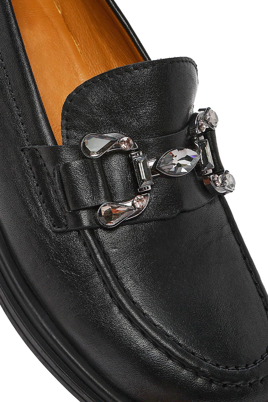 Women's Black Buckle Leather Loafer