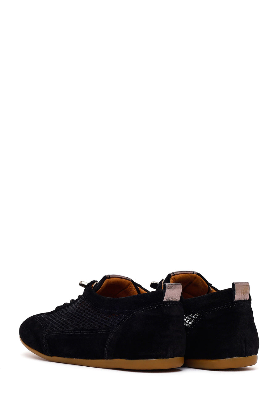 Kadın Siyah Bağcıklı Fileli Deri Sneaker