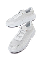 Woman White Lace-Up Thick-Soled Leather Sneaker | Derimod