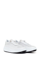 Woman White Lace-Up Thick-Soled Leather Sneaker | Derimod