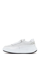 Woman White Lace-Up Thick-Soled Leather Sneaker | Derimod