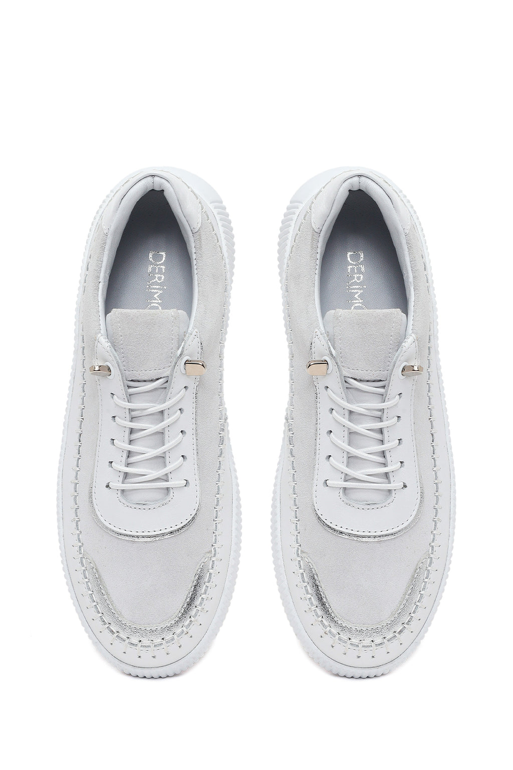 Kadın Beyaz Bağcıklı Kalın Tabanlı Deri Sneaker