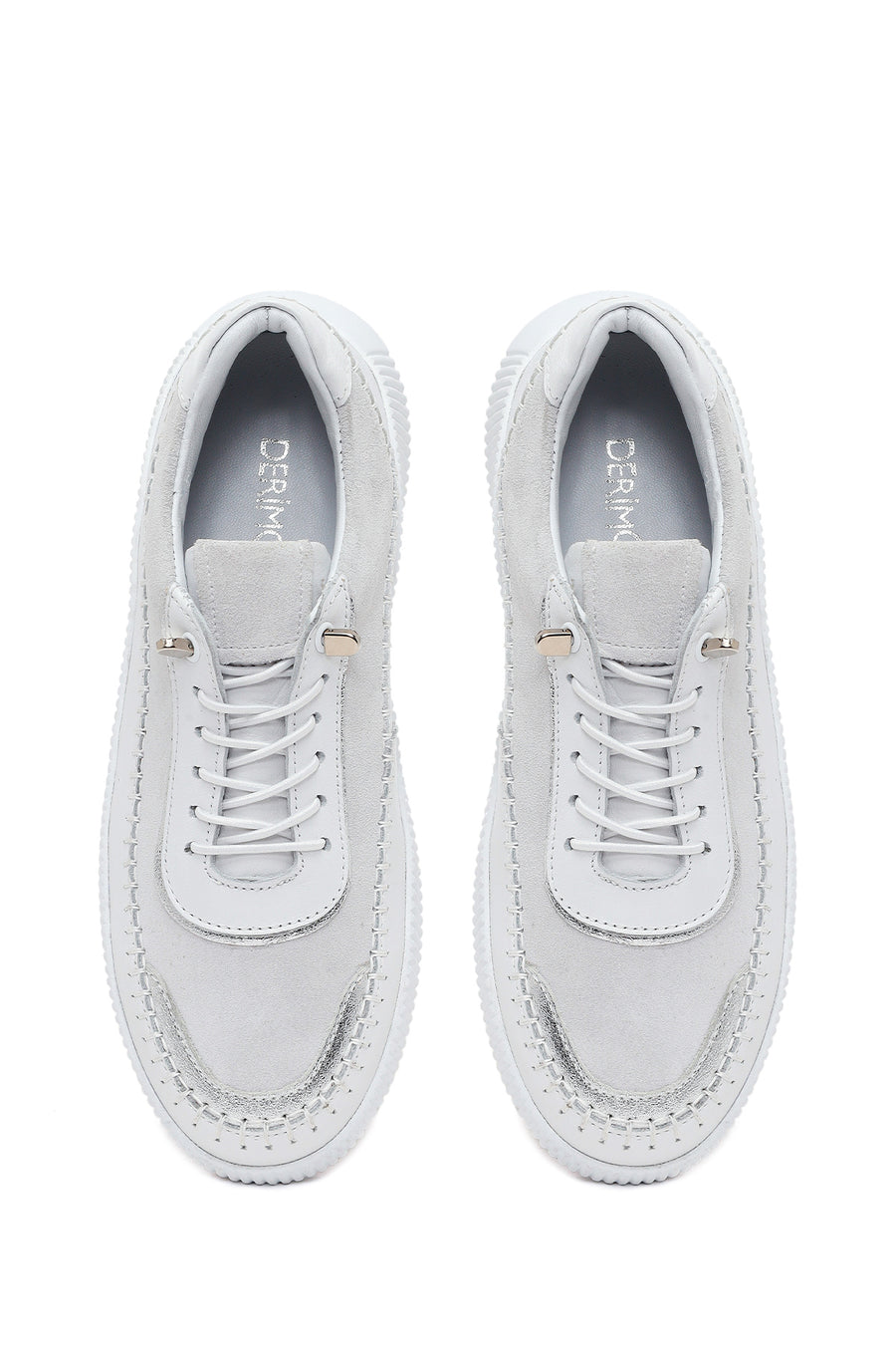 Woman White Lace-Up Thick-Soled Leather Sneaker