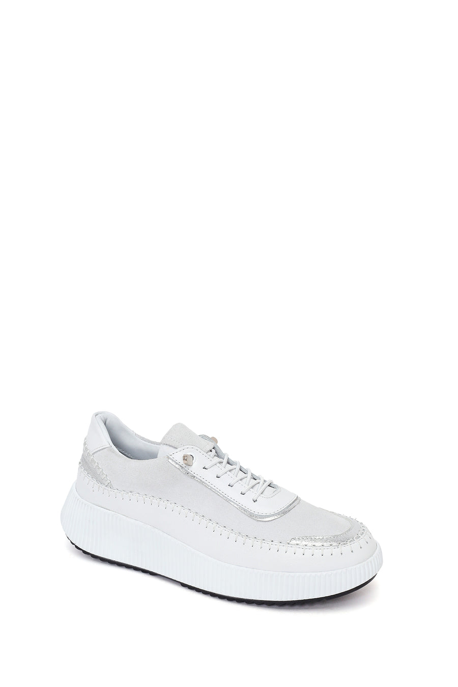 Woman White Lace-Up Thick-Soled Leather Sneaker