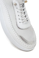 Woman White Lace-Up Thick-Soled Leather Sneaker | Derimod