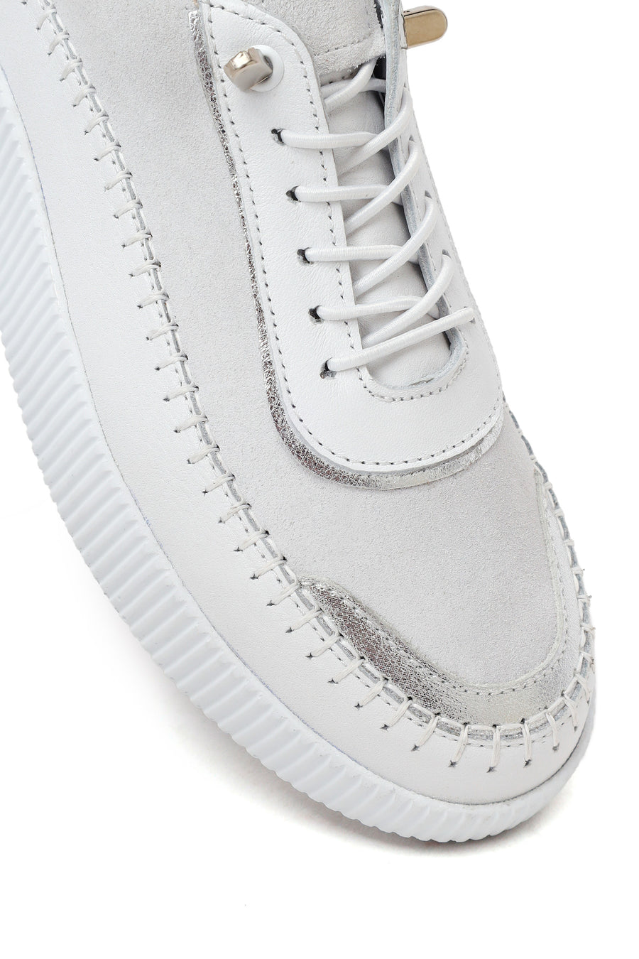 Woman White Lace-Up Thick-Soled Leather Sneaker