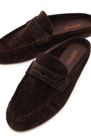 Women's Brown Suede Leather Slippers | Derimod