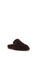 Women's Brown Suede Leather Slippers | Derimod