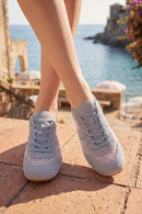 Kadın Mavi Bağcıklı Fileli Deri Sneaker | Derimod