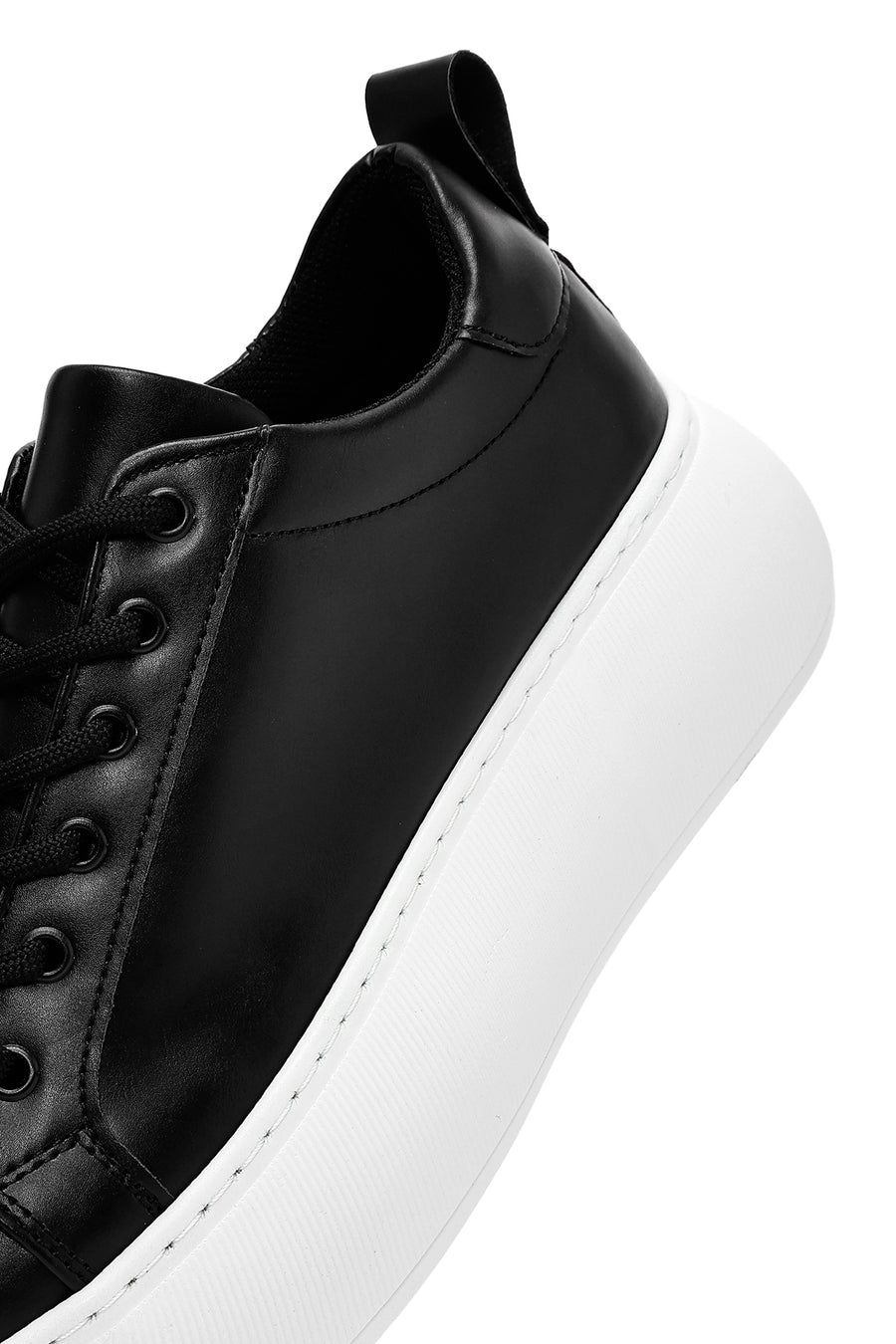 Women's Black Lace-Up Thick Soled Sneaker