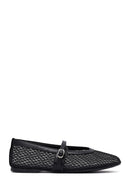 Women's Black Mesh Buckle Ballet Flats | Derimod