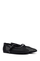Women's Black Mesh Buckle Ballet Flats | Derimod