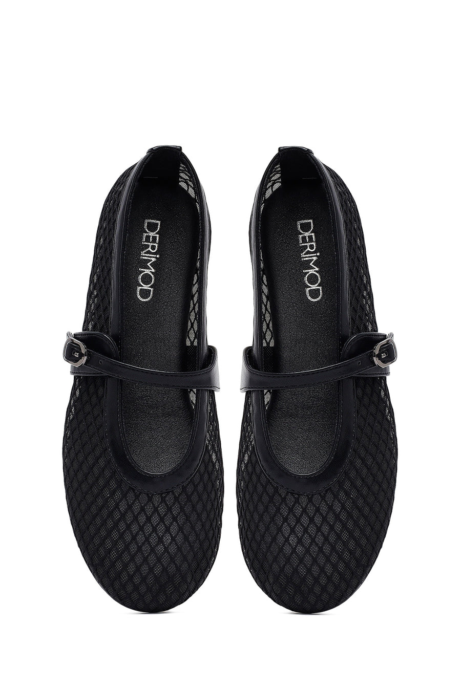 Women's Black Mesh Buckle Ballet Flats