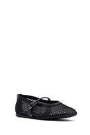 Women's Black Mesh Buckle Ballet Flats | Derimod