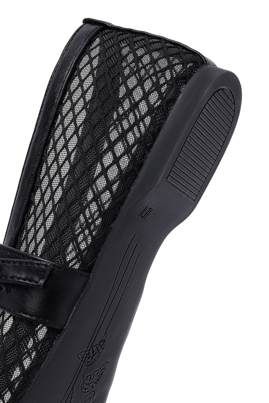 Women's Black Mesh Buckle Ballet Flats