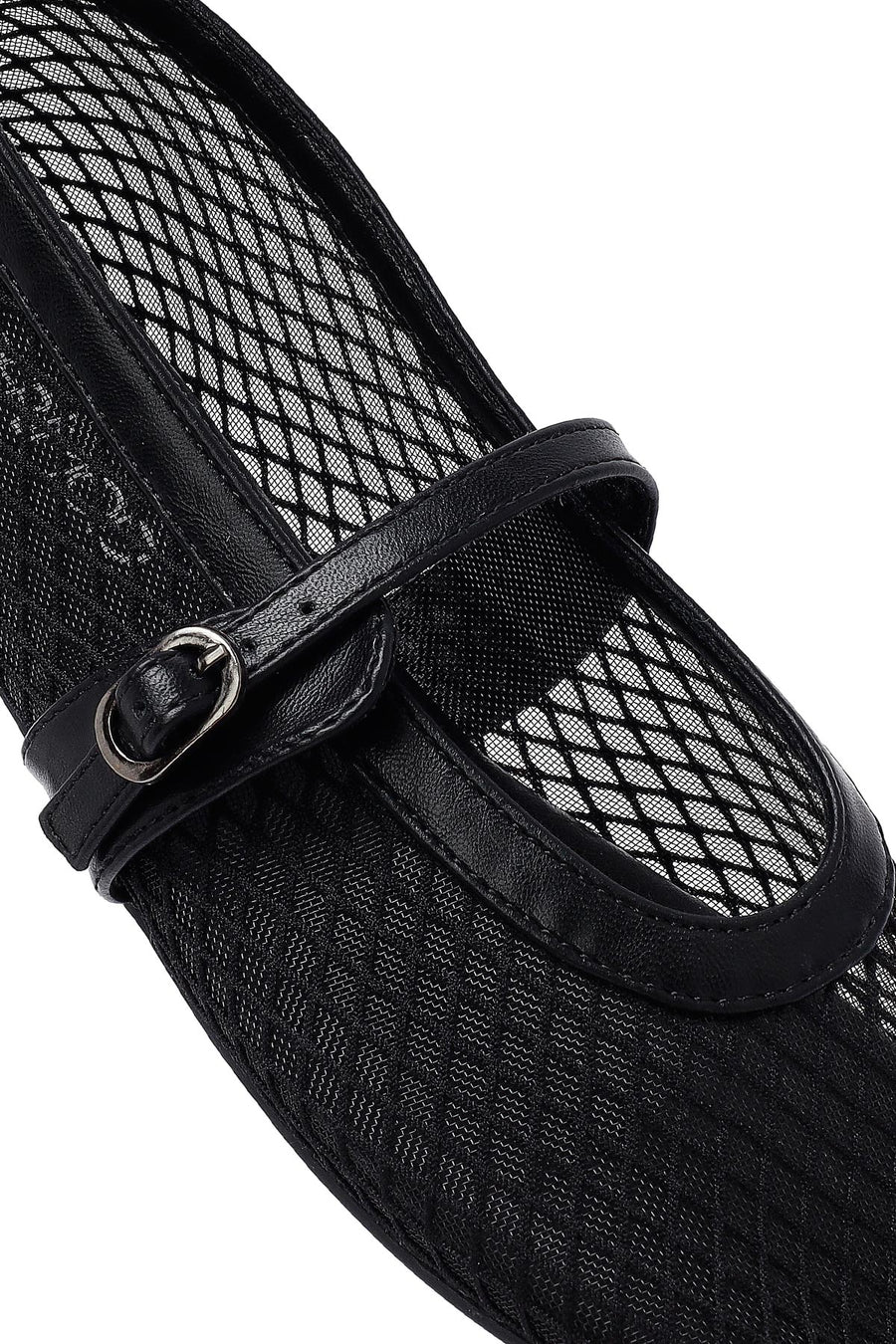 Women's Black Mesh Buckle Ballet Flats