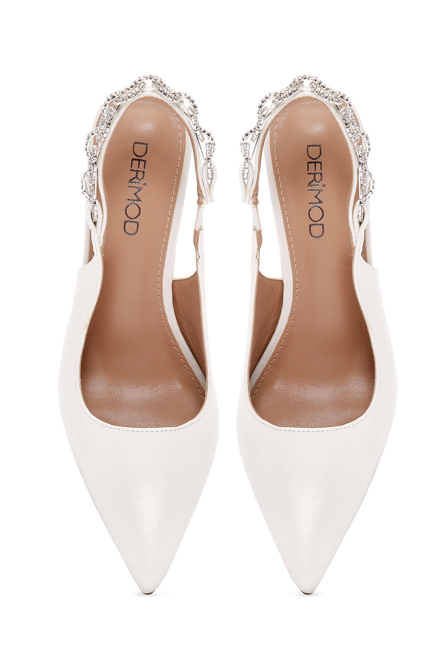Women's White Slingback Stoned Thin Heeled Shoes