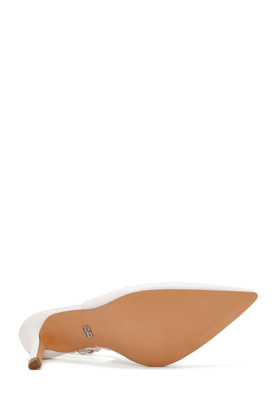 Women's White Slingback Stoned Thin Heeled Shoes