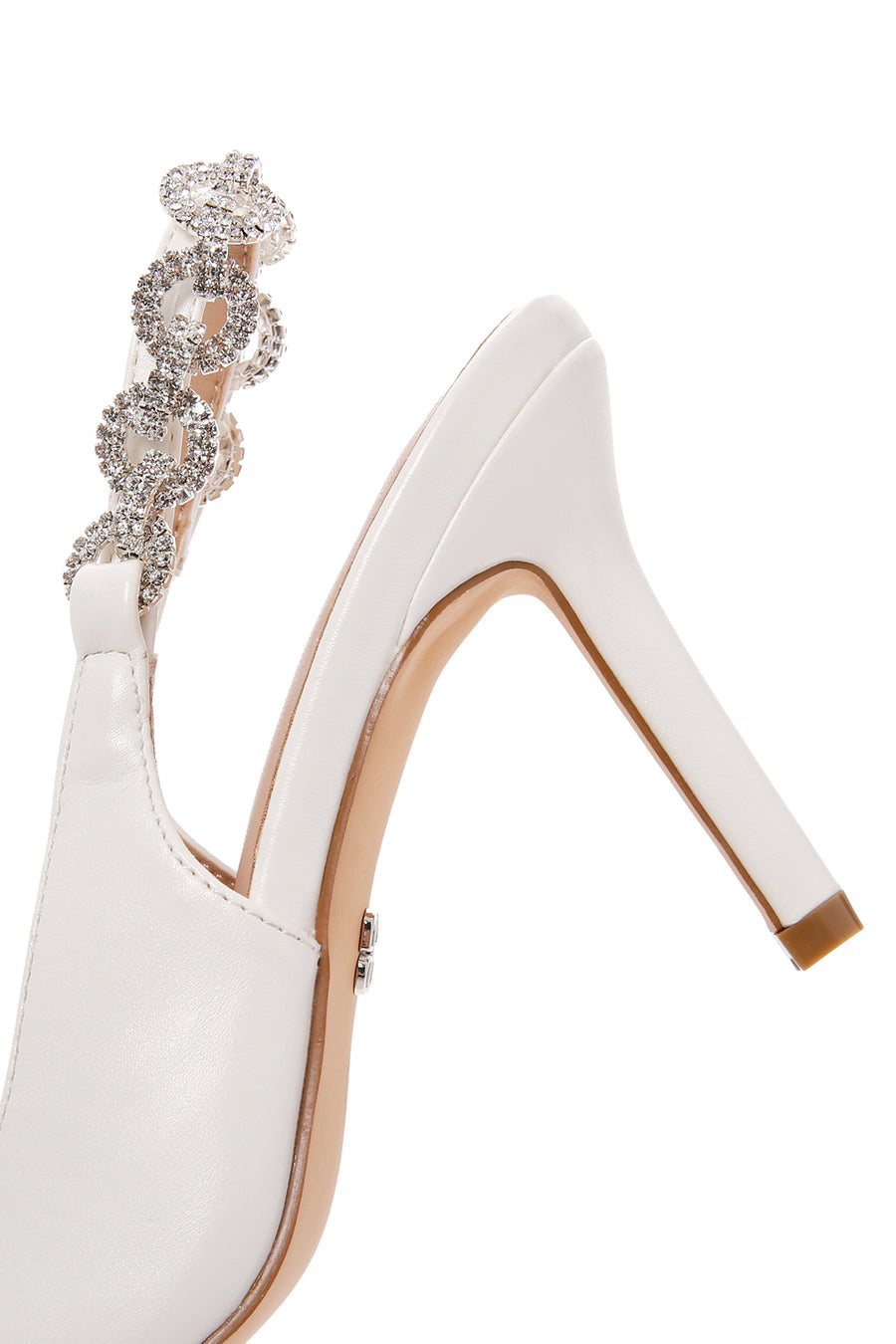Women's White Slingback Stoned Thin Heeled Shoes