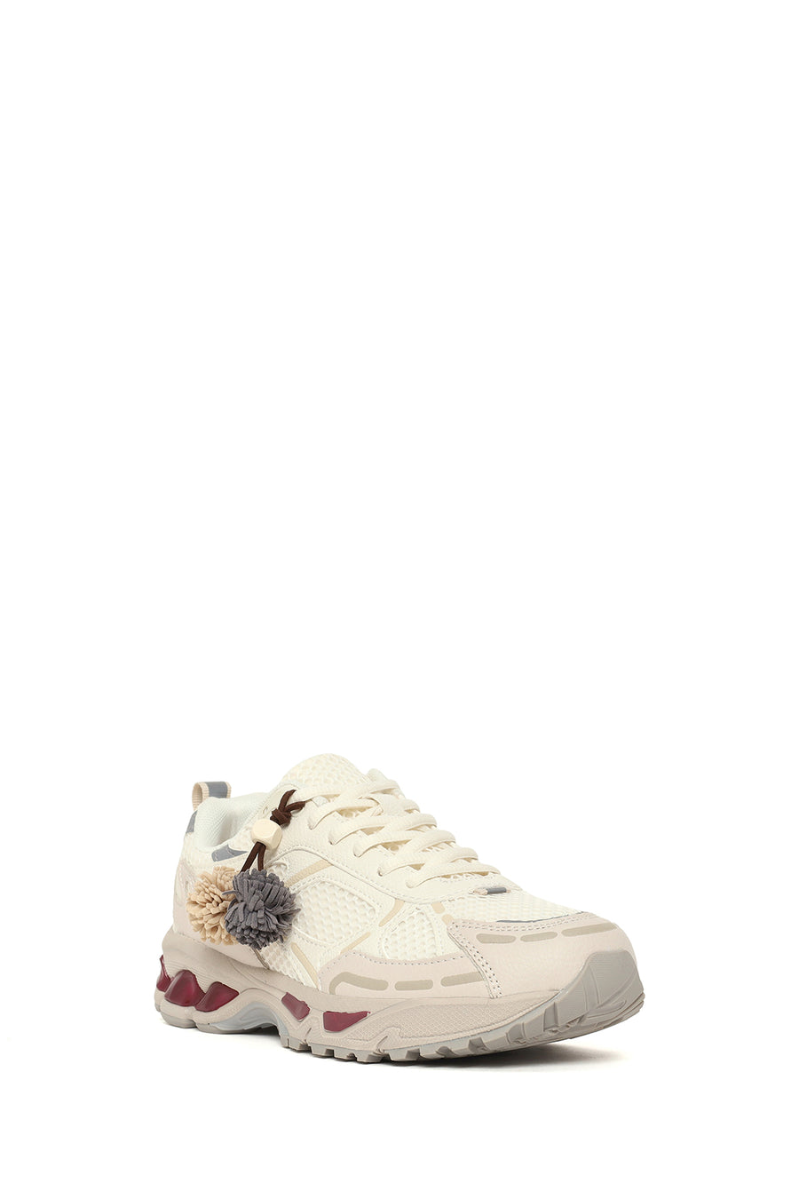 Kadın Krem Bağcıklı Charmlı Kalın Tabanlı Sneaker