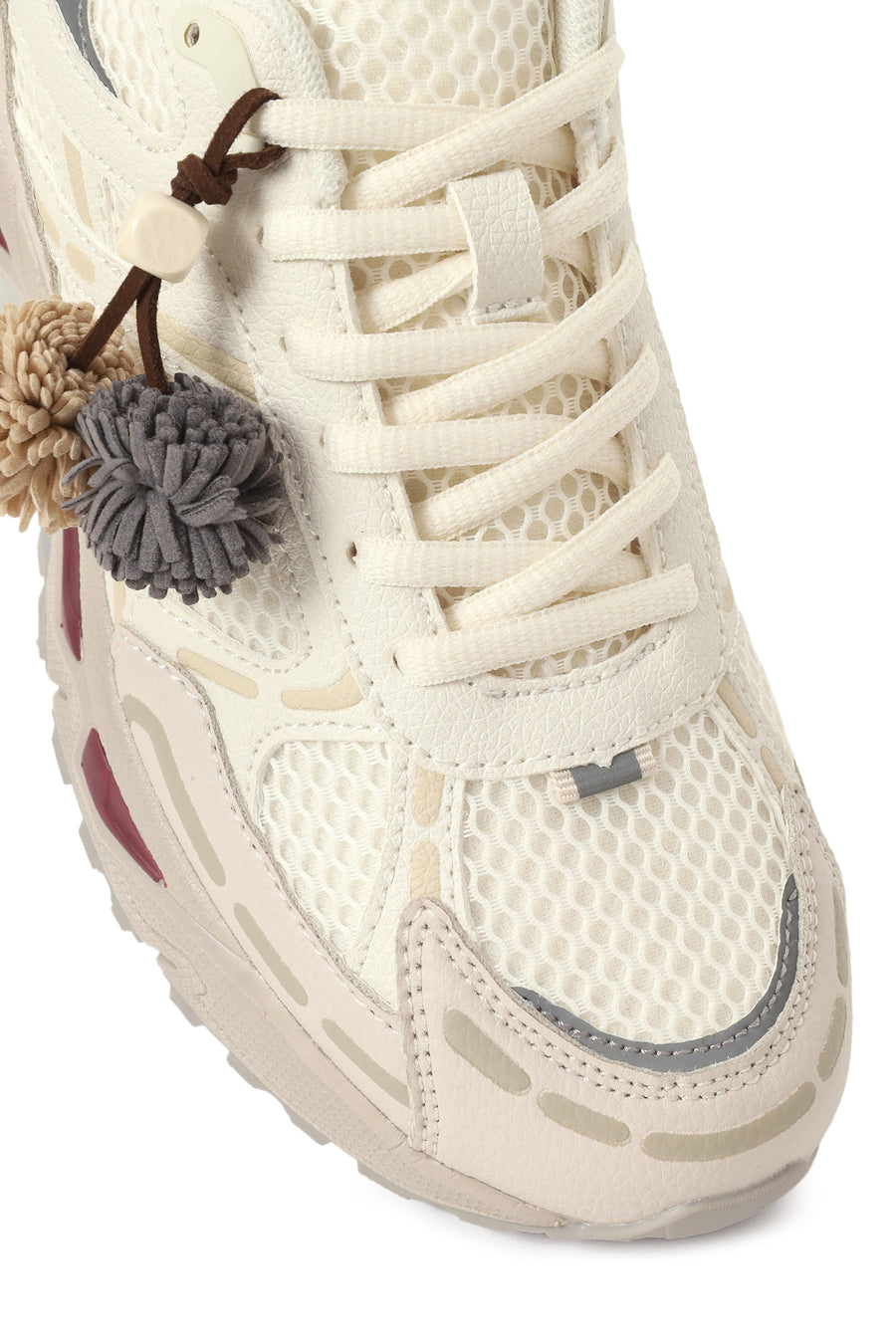 Kadın Krem Bağcıklı Charmlı Kalın Tabanlı Sneaker