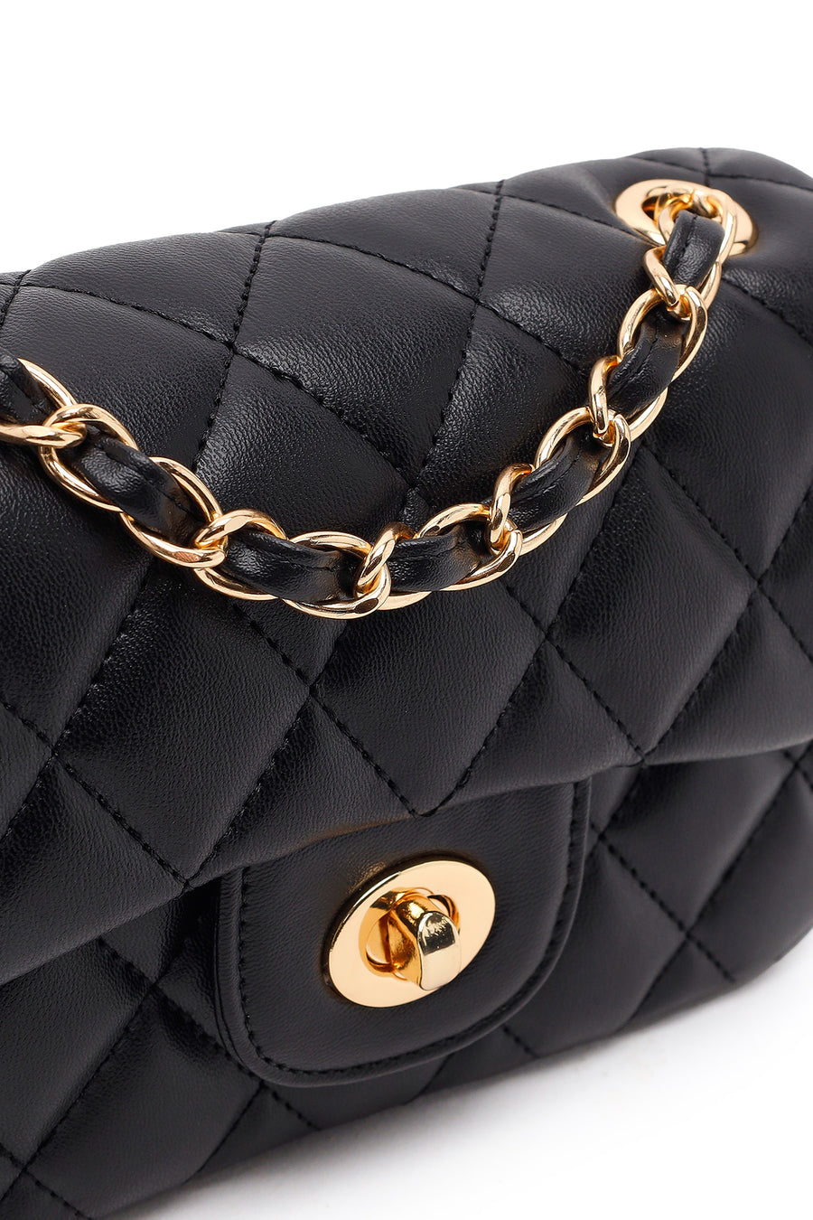 Women's Black Chain Strap Mini Quilted Crossbody Bag