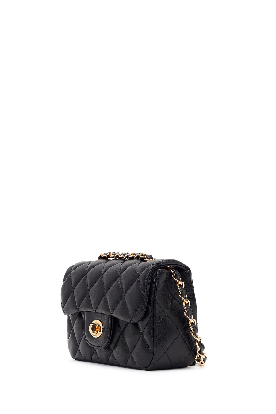 Women's Black Chain Strap Mini Quilted Crossbody Bag