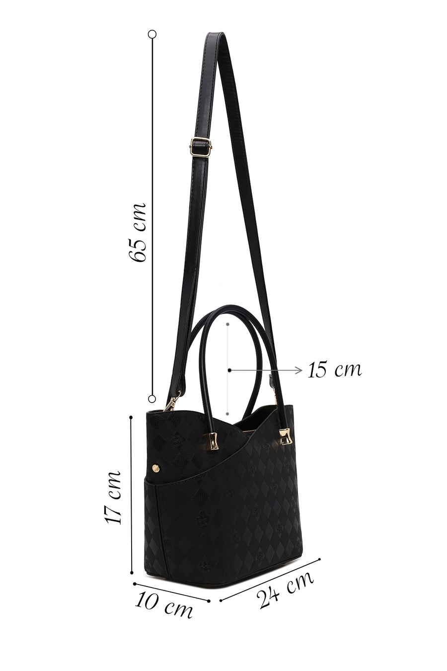 Woman Black Long-Strap Printed Shoulder Bag