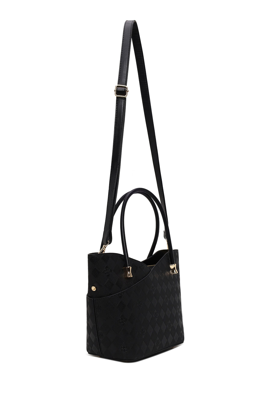 Woman Black Long-Strap Printed Shoulder Bag