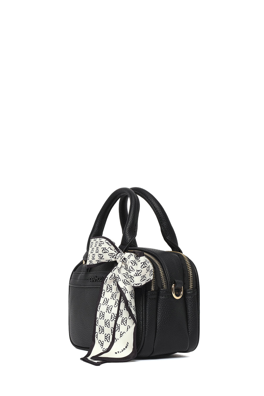 Woman Black Long-Strap Accessorized Shoulder Bag